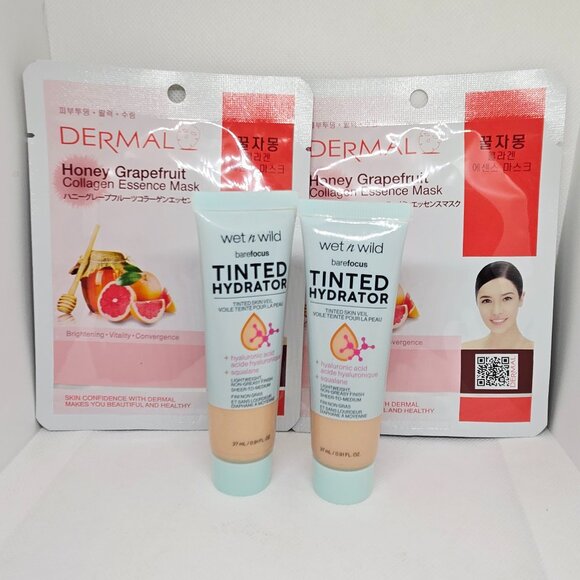 NEW BEAUTY SET (2) WET N WILD BARE FOCUS TINTED HYDRATOR & KOREAN DERMAL MASK 2 - Picture 1 of 11
